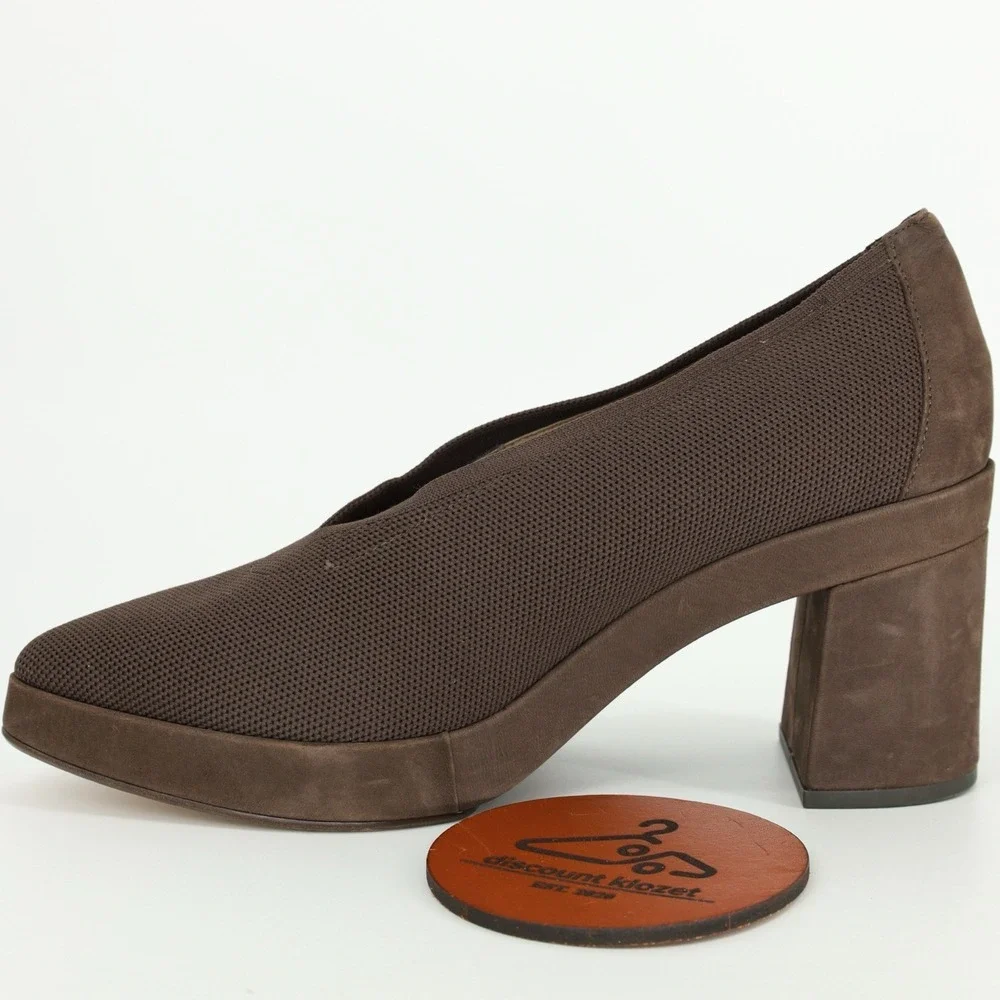 Eileen Fisher Signy Size 11 Stretch Pump Heel Chunky Block Heel‎ Brown Leather